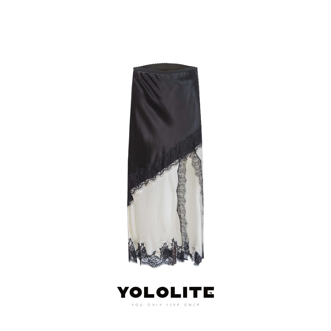 YOLOLITE【槿黛】2924新款蕾丝拼接开衩高级感修身高腰半身裙