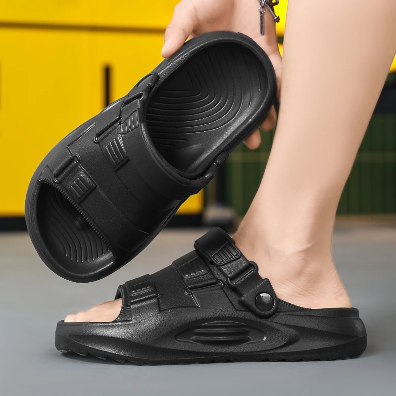 森刻男2025新款夏季简约外穿运动凉鞋开车防滑清凉一字厚底沙滩鞋