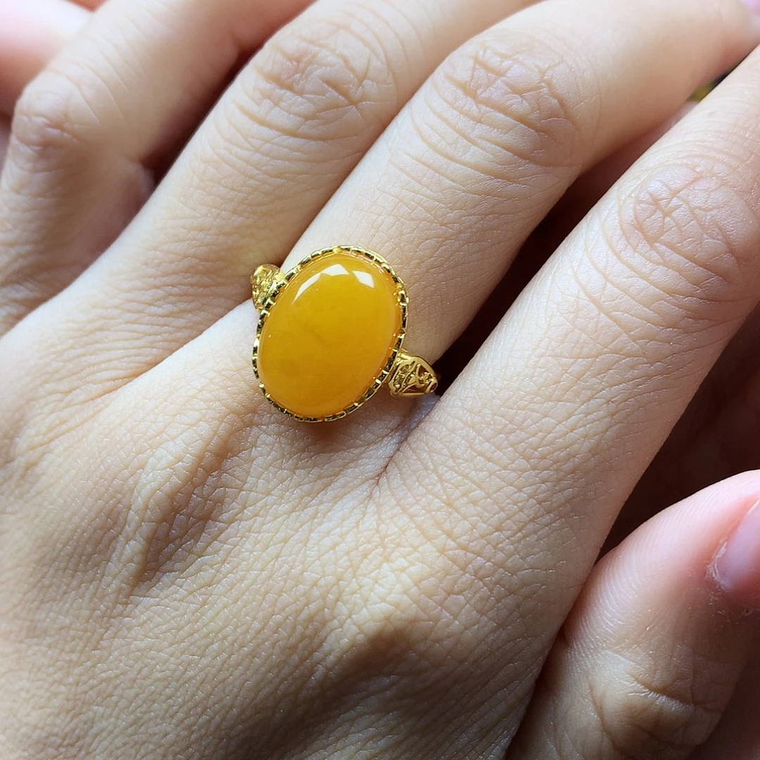 蜜蜡戒指银S925镶嵌戒指