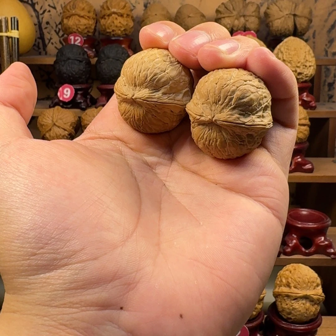 铁核桃把件正圆蛇皮球