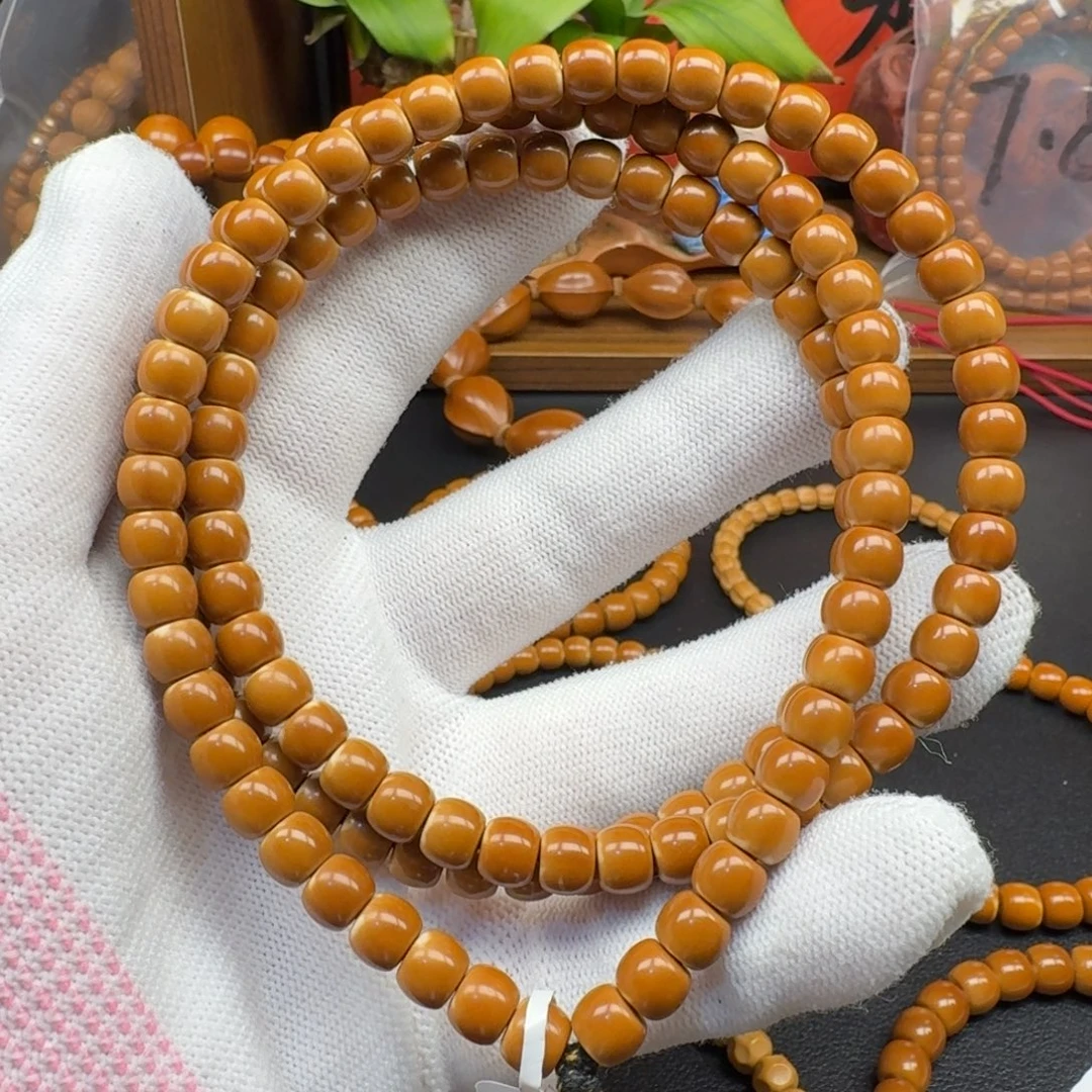 橄榄核手串/手链6.7老挝正三花108倒角白132粒