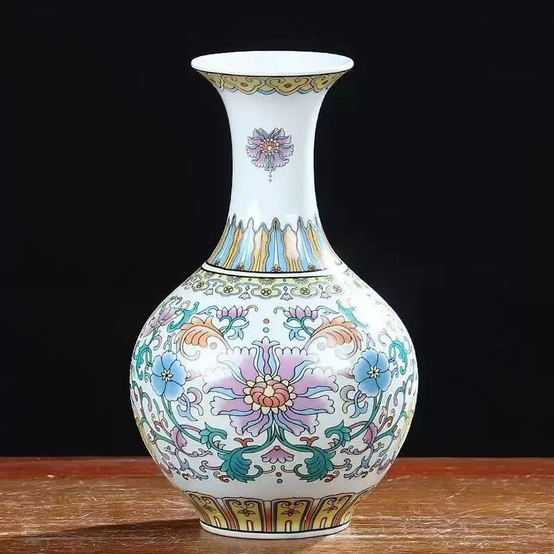 景德镇珐琅彩青花瓷夜光粉彩小花瓶客厅饰品礼品