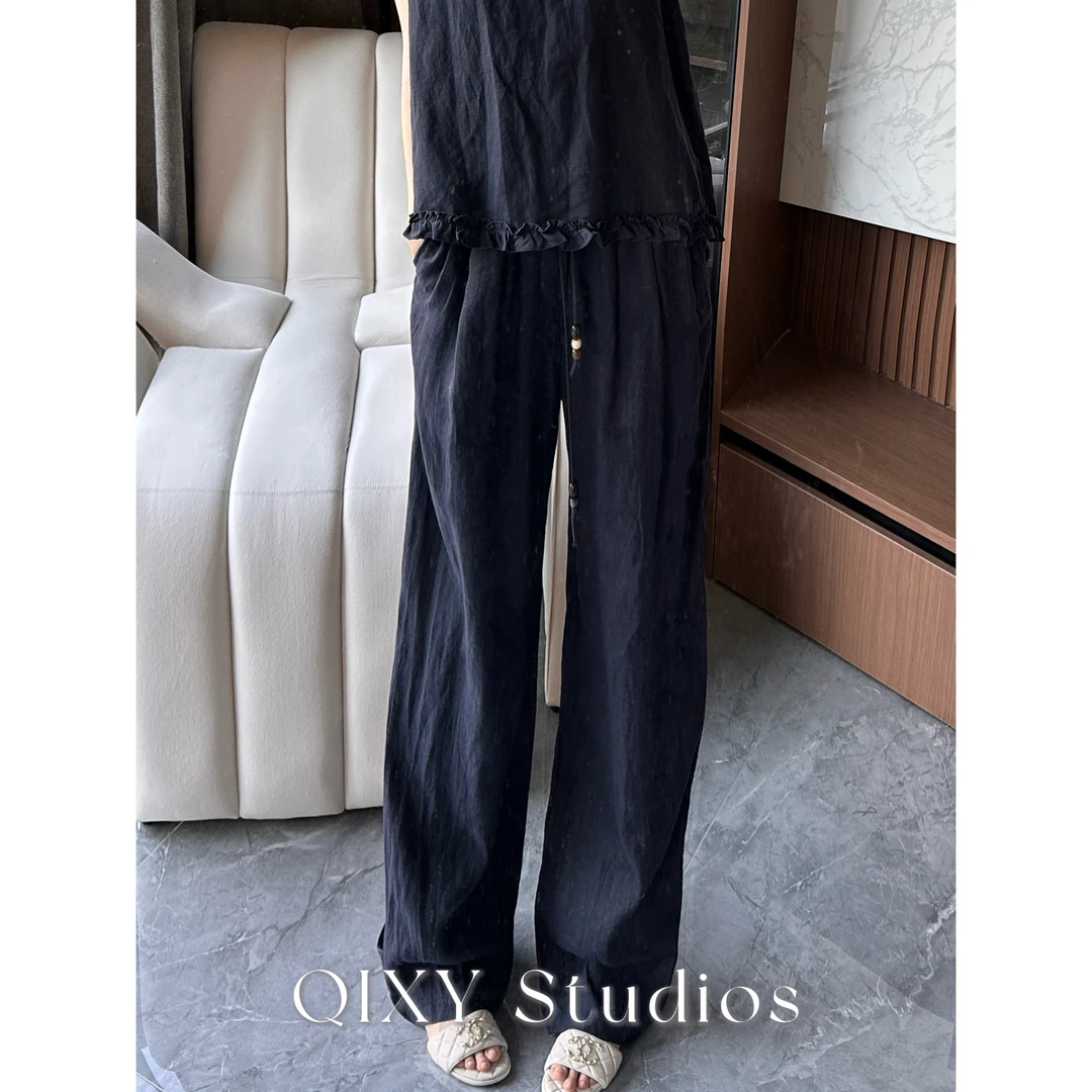 【轻松假日】春夏新款全亚麻高腰百搭休闲裤#YTYF256519Y