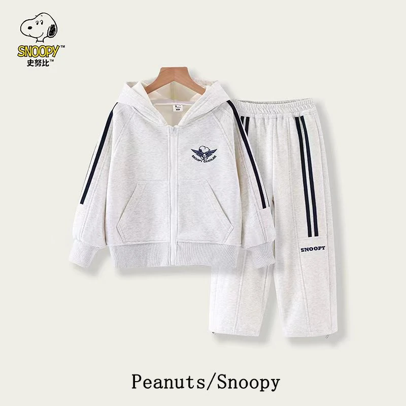 中大童【加绒】连帽衫秋款运动休闲百搭针织绣花男女款儿童套装