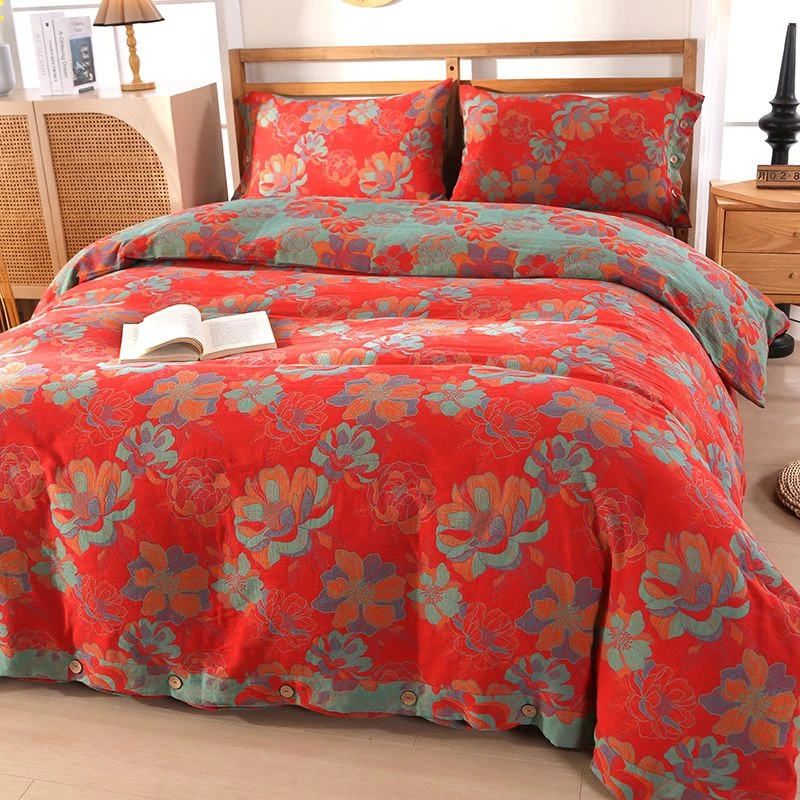 纯棉双层纱【满庭芳】四件套床品冬暖夏凉四季用四季用加厚多功能