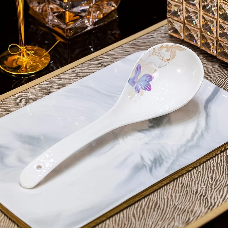 景德镇皇宫贵族轻奢高档骨瓷大汤勺长柄喝汤1个