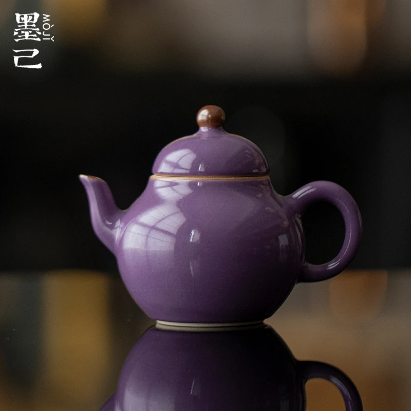 墨己紫色仿汝可养球孔过滤家用潘壶陶瓷茶壶功夫茶具可开片手执壶