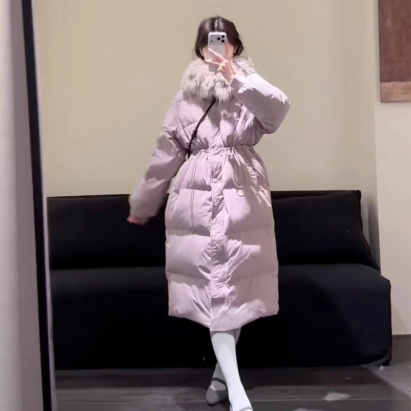 紫色面包服女2025巨好看的冬季新款慵懒感爆款小个子加厚棉服长款