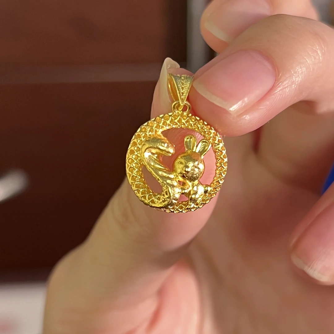 吊坠足银 鎏金款 蛇盘兔吊坠 金蛇绕梁 紧绑鸿运 花丝足银吊坠