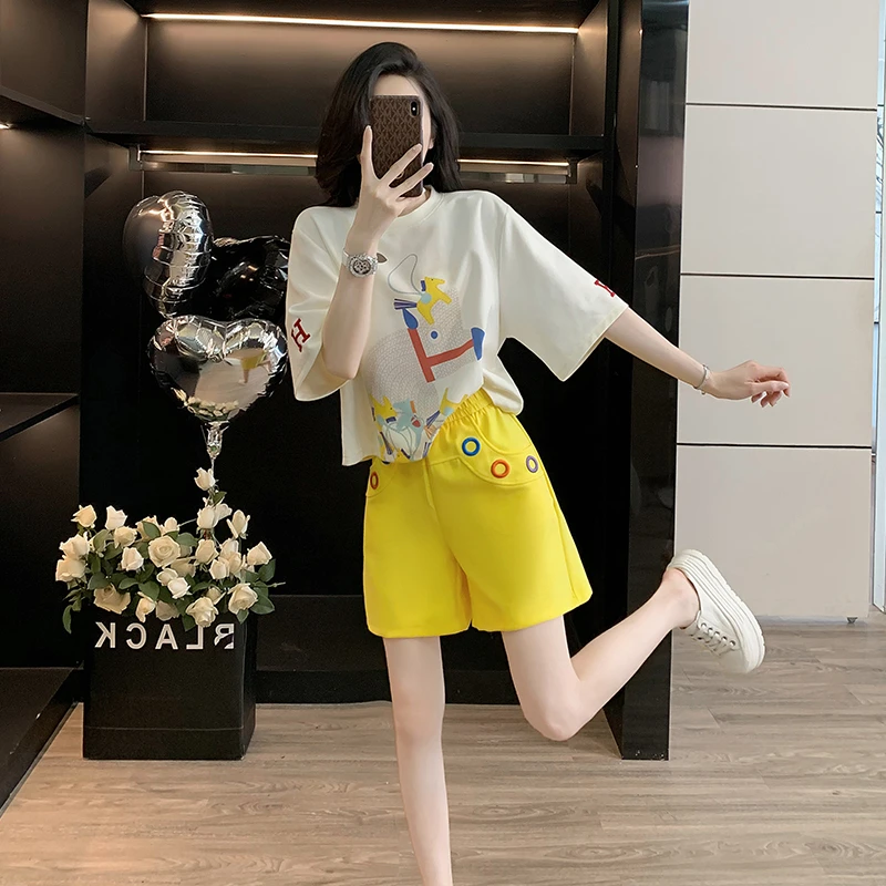 夏季网红短裤炸街时尚显瘦宽松减龄风时尚休闲运动套装女两件套