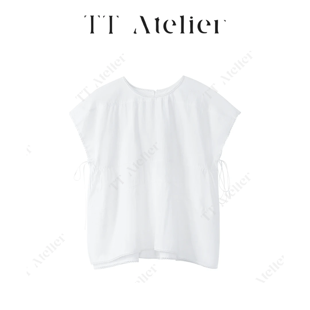 TT设计师【花漾结】夏季新款简约设计感小众无袖花边衬衫TT190243