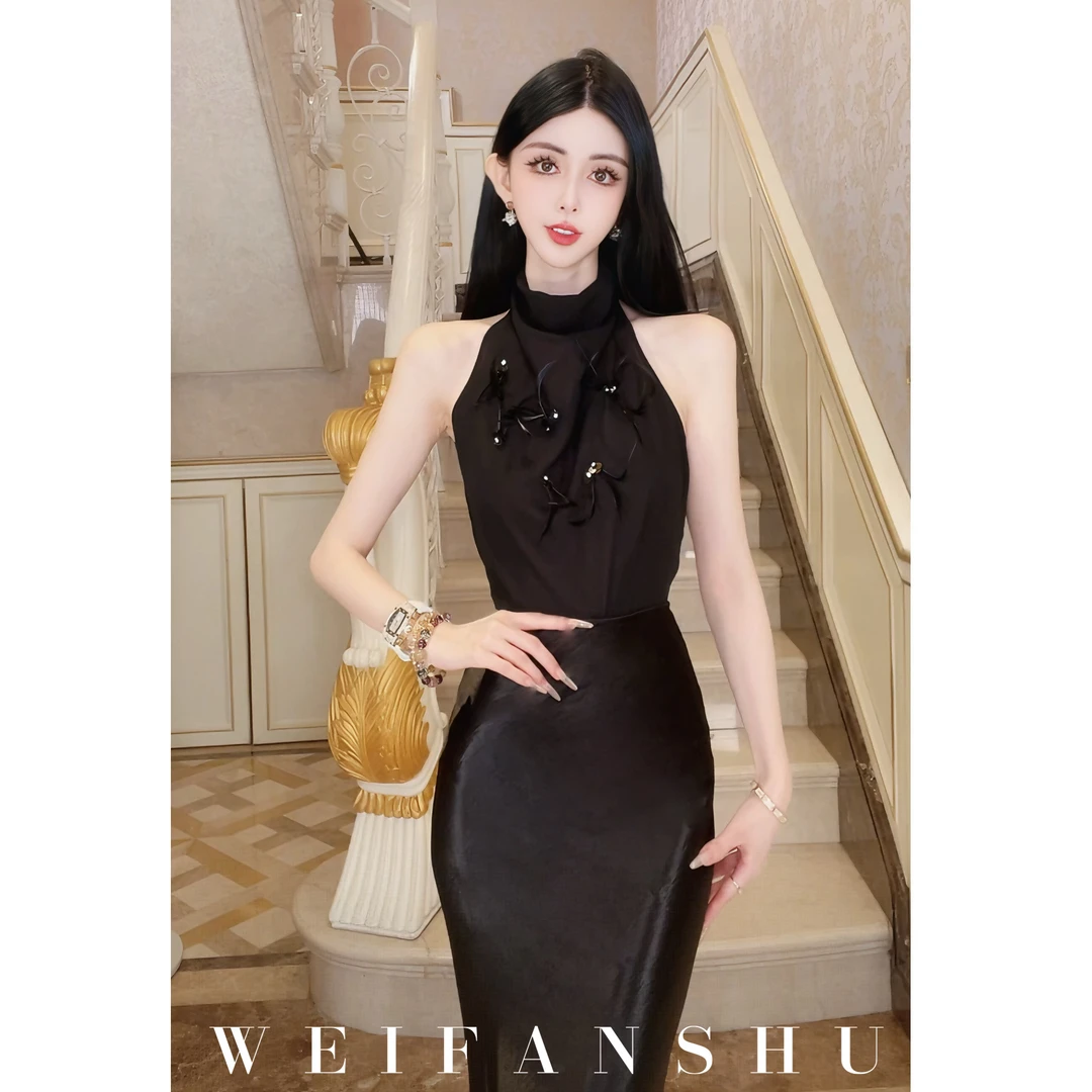 WEIFANSHU/魏凡舒【都市巡游】夏季新款气质百搭高级感露肩显瘦上衣