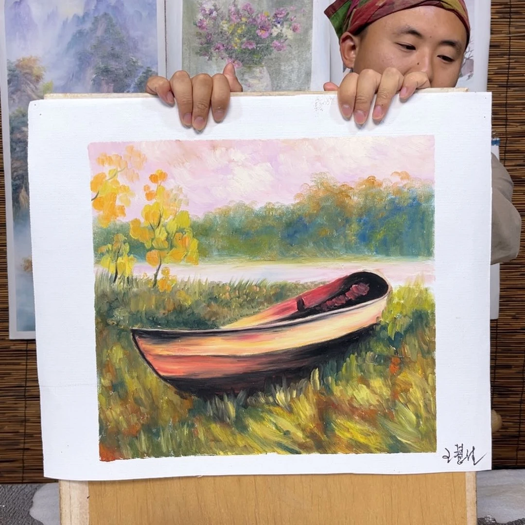 油画行路人小院绘画作品竞拍