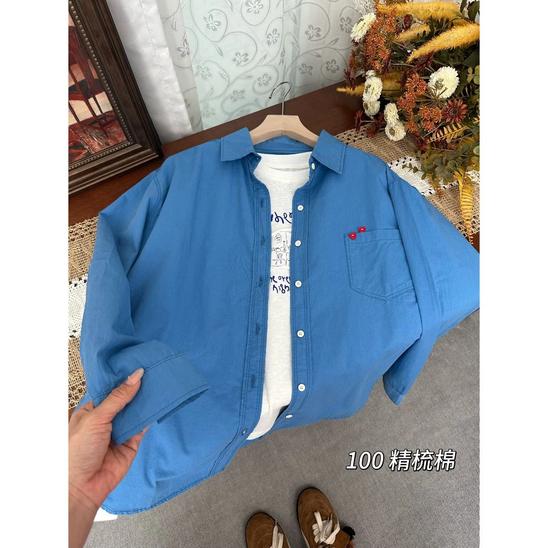 苏小姐出品 糖果色衬衫/精梳棉/双车线襟 翻领爱心宽松长袖衬衫女