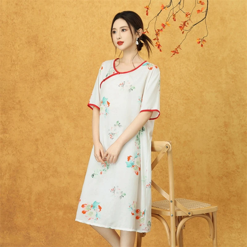 国风裙子显瘦气质时尚夏季复古中式中长款印花