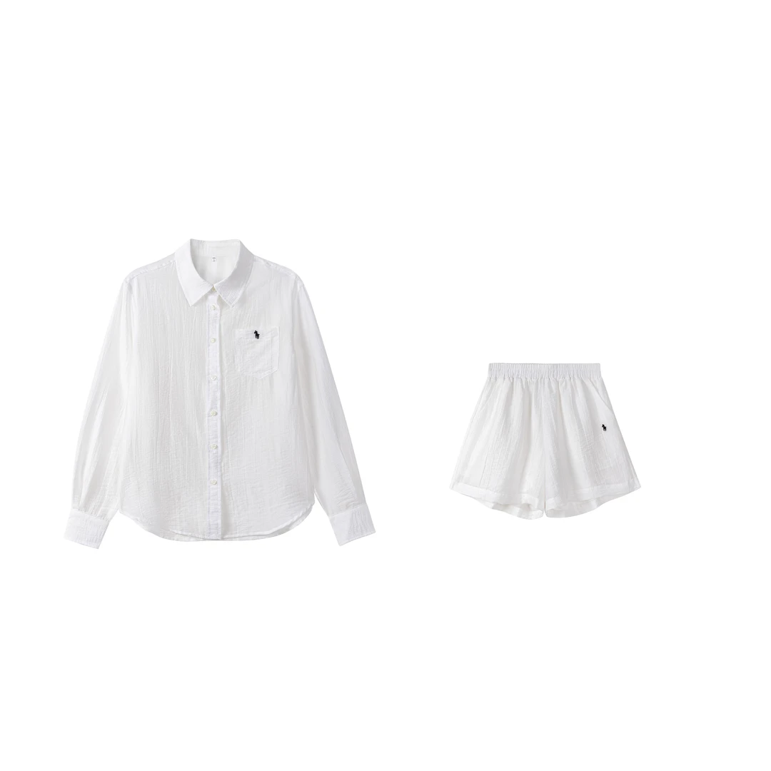 CHENXI 老钱风韩版松弛感套装白色防晒长袖衬衫裤子女F30025