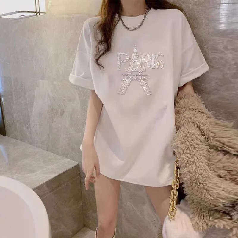 欧洲站新款铁塔宽松夏装白色t恤女舒适短袖打底衫内搭上衣潮