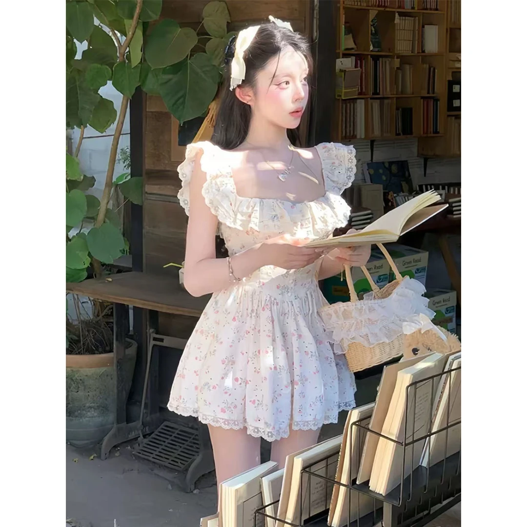 项天鹅er 法式碎花连衣裙女2025春季新款吊带裙清纯掐腰裙a字裙子