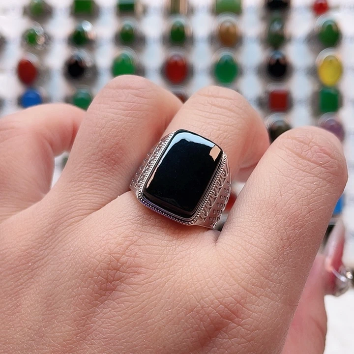 和田玉戒指银S925镶嵌骑****海