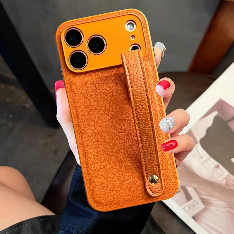 皮质腕带适用苹果17promax手机壳高级感iphone16Pro简约15pro防摔