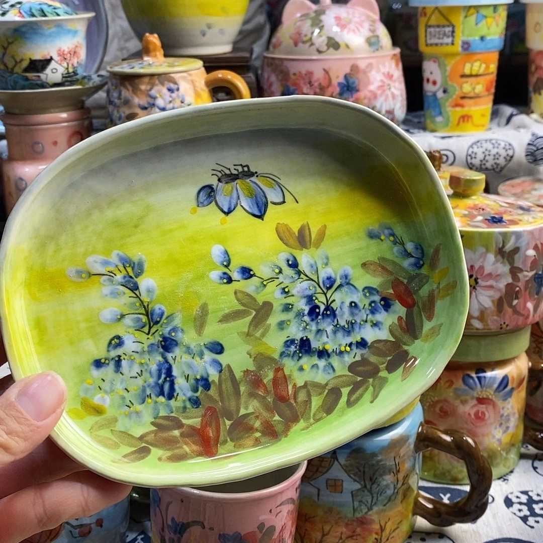 瓷片小年喜乐多手绘陶瓷