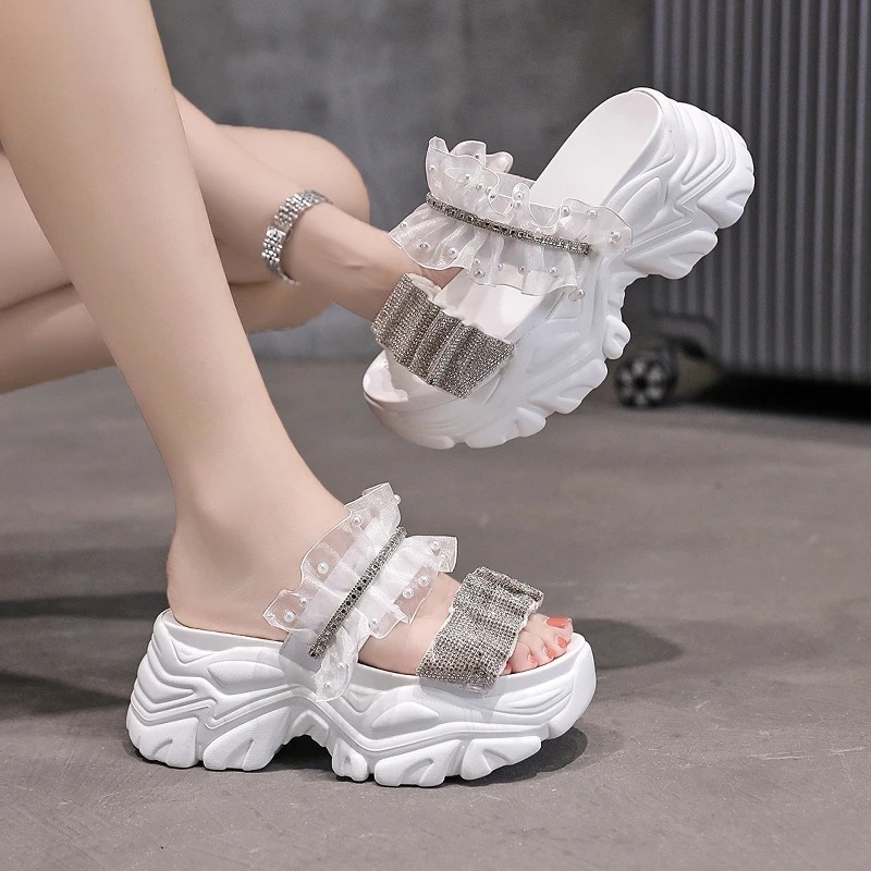 坡跟鞋胶粘休闲百搭夏季厚底平底网红薄款耐脏法式松糕底圆头