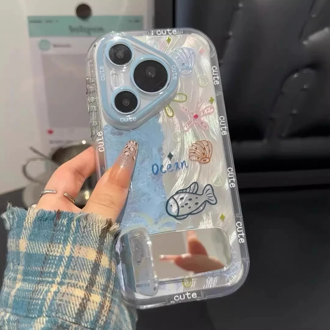 适用苹果16promax手机壳新款蓝色海洋世界iphone15pro网红羽纱14