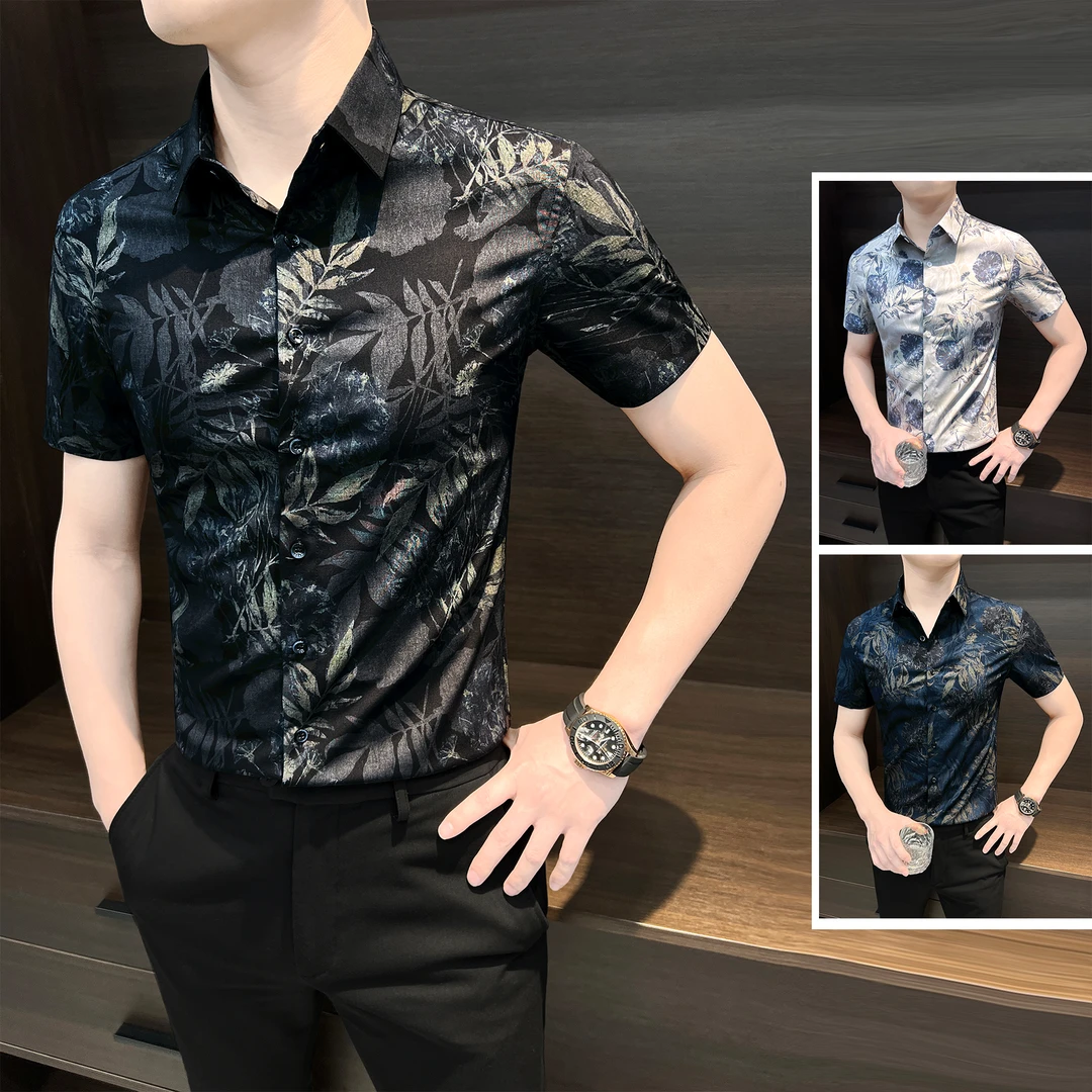 复古花衬衫男士短袖高级感痞帅男装爆款2025新款网红洋气男款衬衣