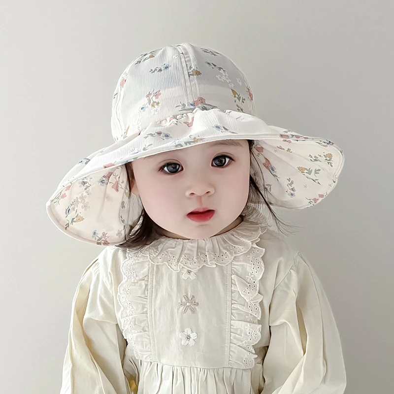 婴儿帽子春季薄款大帽檐女宝宝遮阳帽甜美可爱女童太阳渔夫帽