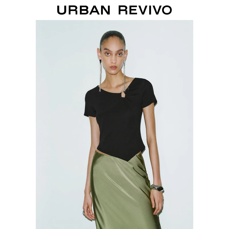 UR2025春季新款女装不规则设计感金属扣饰短袖T恤UWG450070