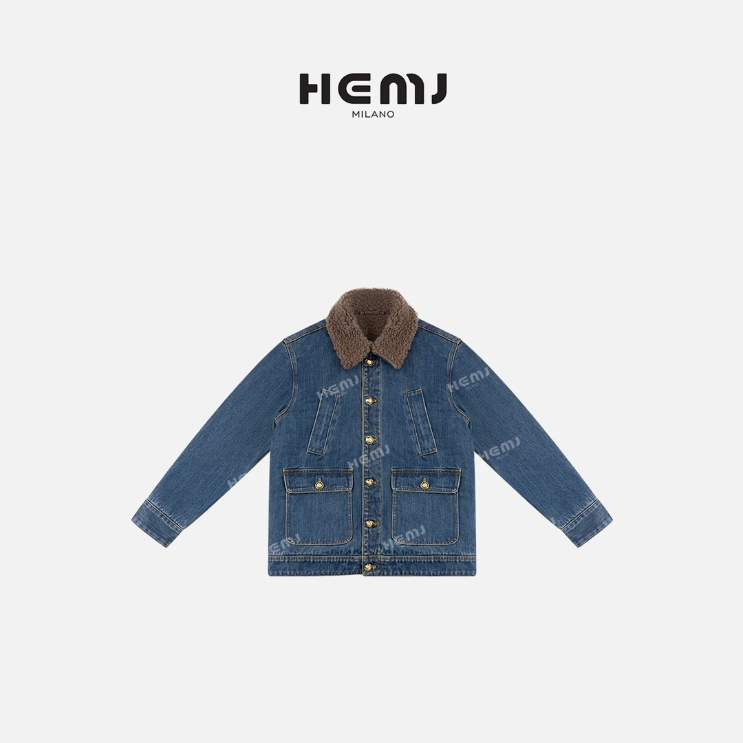 HEMJ 和梦洁秋冬休闲翻时尚领加绒牛仔外套 MC1D4624