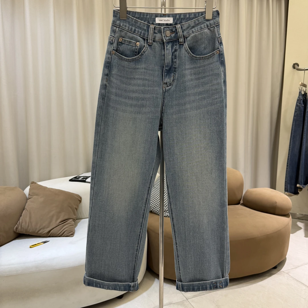 zaw大码女装胖mm梨型身材裤子九分老爹牛仔裤女显瘦/25139