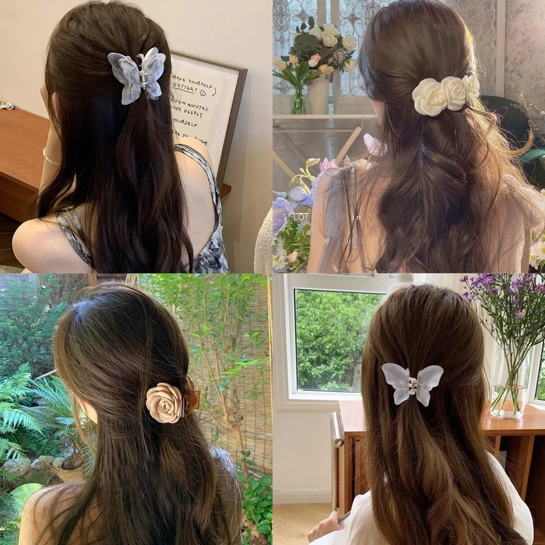 超仙立体蝴蝶抓夹女2024新款高级感中号发夹后脑勺鲨鱼夹发抓发饰
