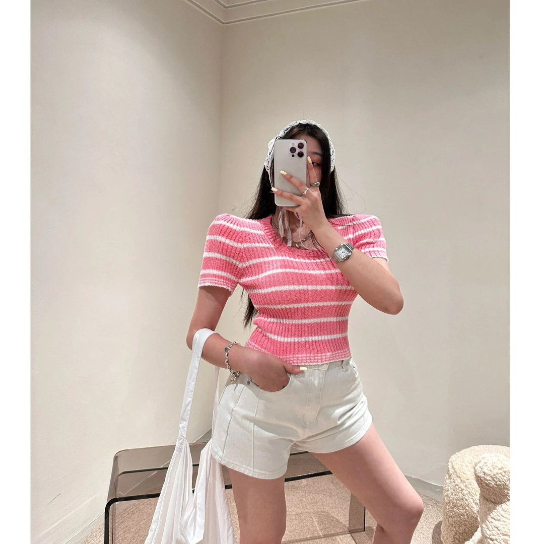 【甜心小姐】夏季多巴胺显瘦条纹针织上衣