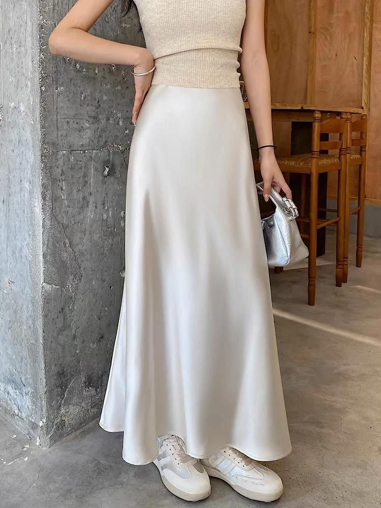 C2836缎面半身裙女春夏新款2025中长款包臀鱼尾裙气质a字裙子