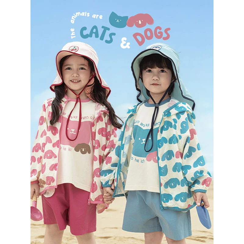 YOEHYAUL/幼悠【猫狗日记】夏叁波下卡通百搭休闲儿童防晒衣N5842