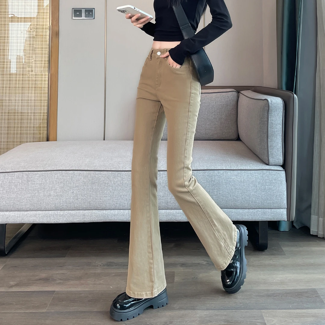 美式微喇牛仔裤女春秋2025新款高腰显瘦修身弹力复古马蹄喇叭裤女