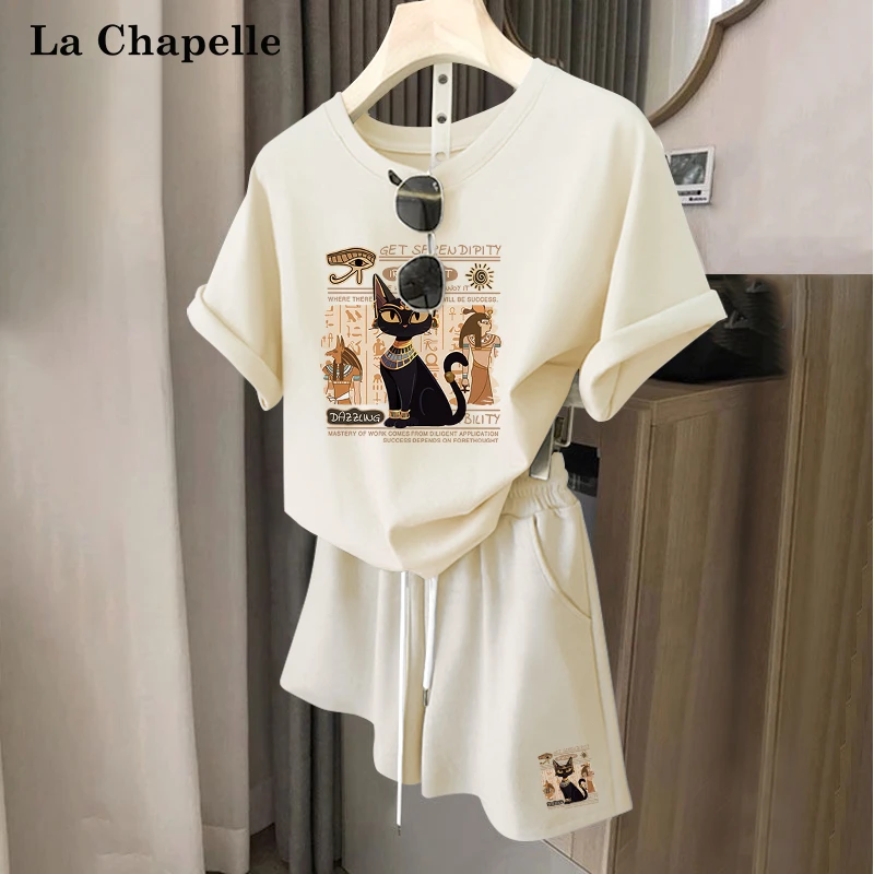 拉夏贝尔休闲运动套装女2025新款夏季短袖短裤女士夏装宽松两件套