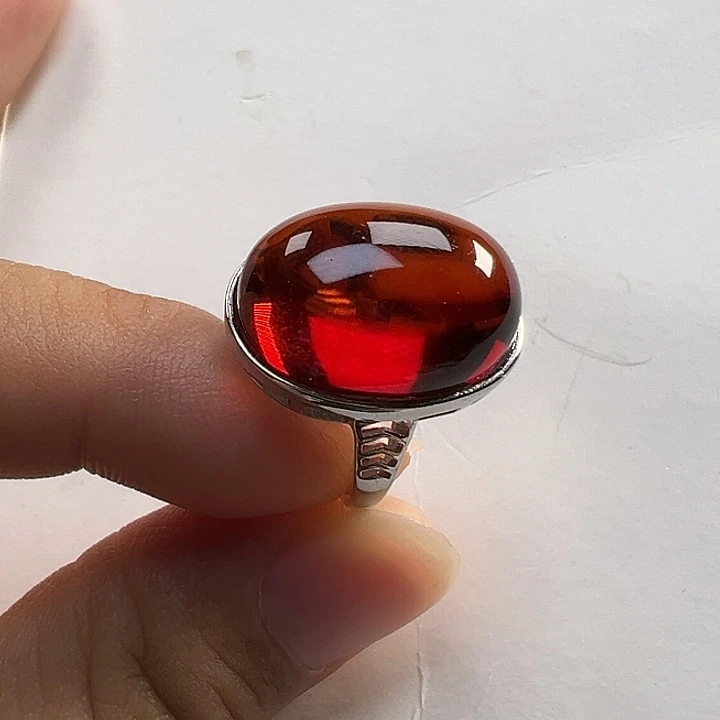 血珀银S925镶嵌戒指血珀