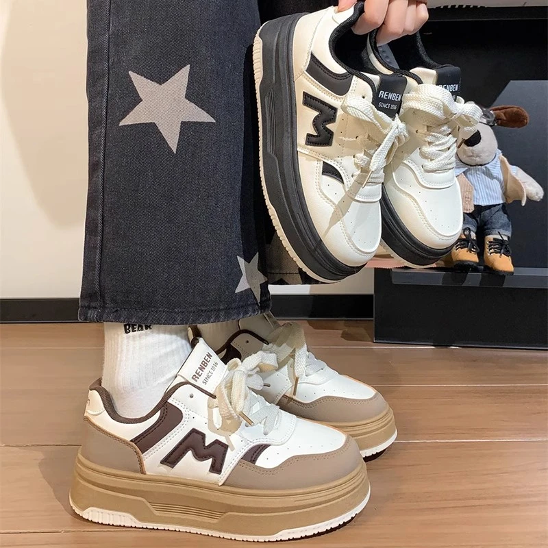 人本厚底板鞋女2025春季新款原创小众小白鞋百搭ins潮休闲运动鞋