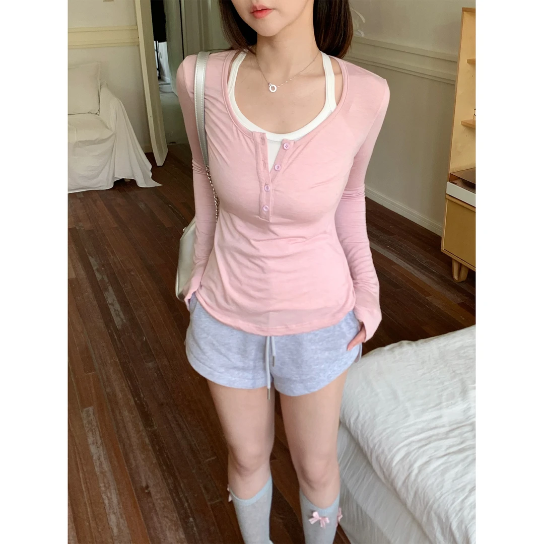 ANA 韩女直腿显瘦神器 松弛感‌灰微开衩显瘦松紧腰百搭卫裤短裤