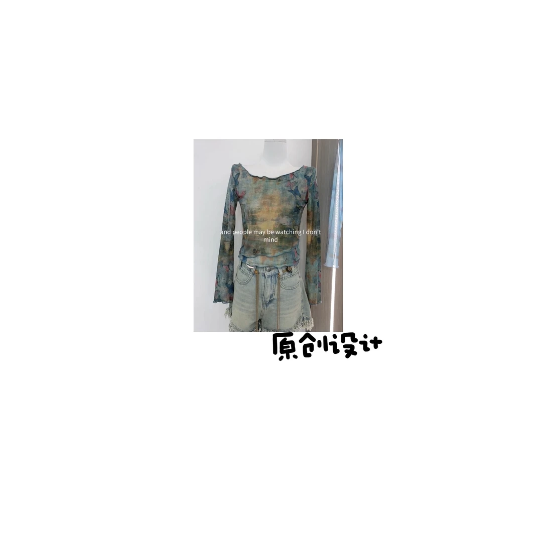 【二号女装】双层扎染晕染网纱衣长袖t恤女上衣2