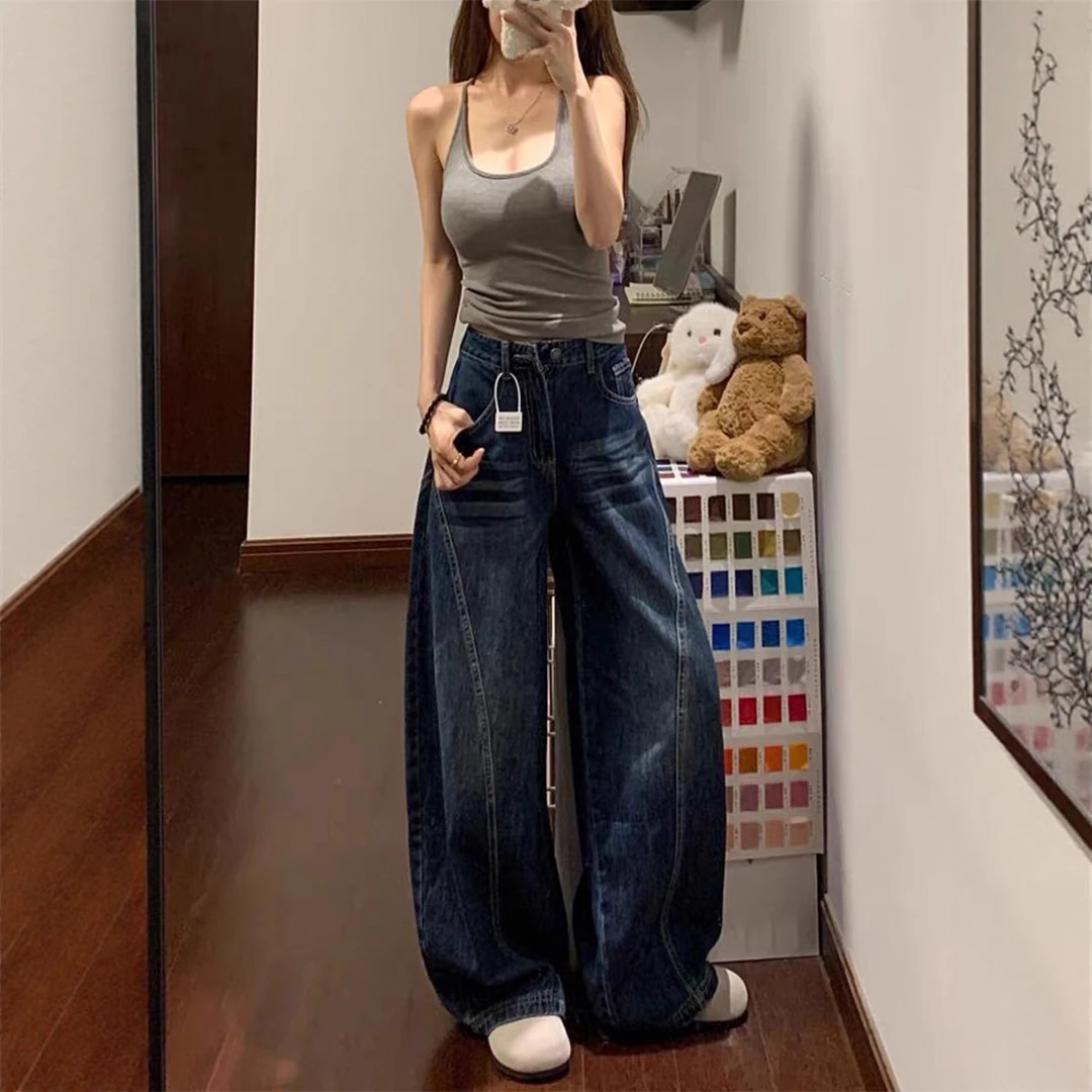 美式大码牛仔裤女2025秋季新款胖MM高腰宽松显瘦垂感直筒镰刀裤子