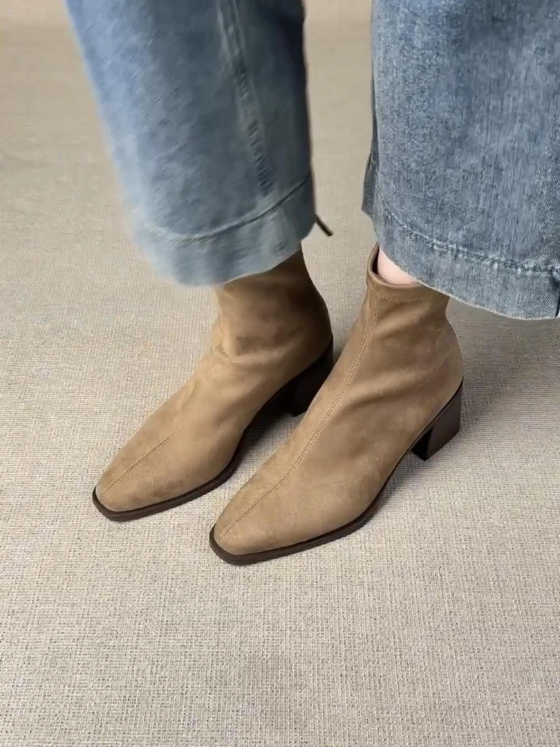 短靴女高级感靴子美拉德高跟不累脚小踝靴西部靴法式粗跟瘦瘦靴女