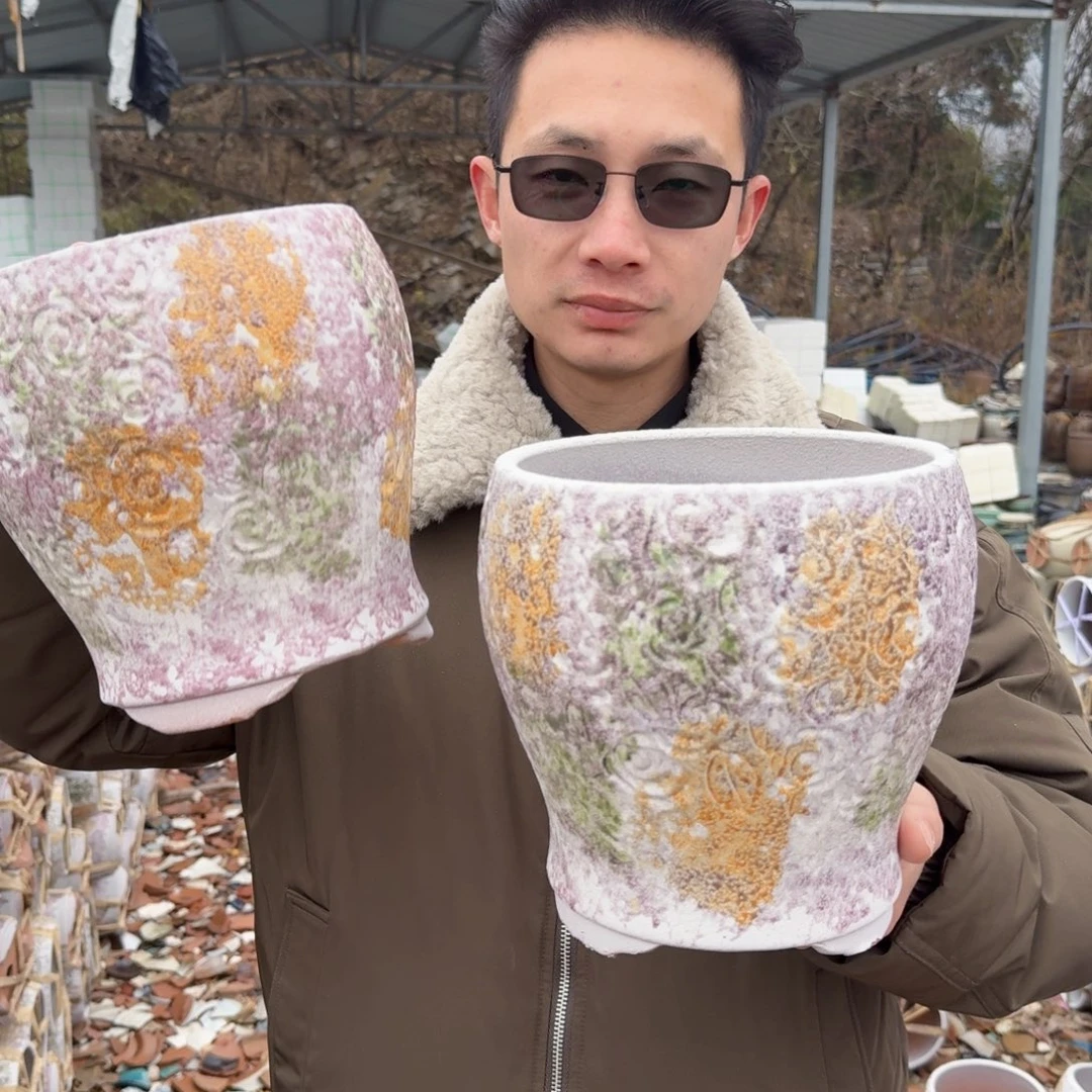 紫砂公道杯口18高21（两个玫瑰花紫色