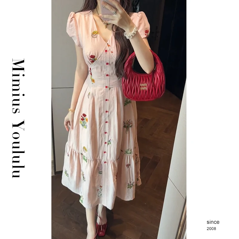 【mimius】Q 法式甜美温柔重工刺绣收腰连衣裙 G05018