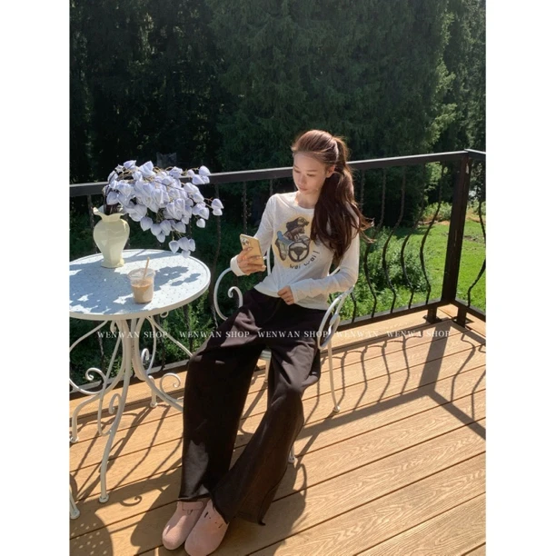 【狗狗爱好者狂喜】2色！狗狗印花设计圆领显瘦日常百搭长袖T恤