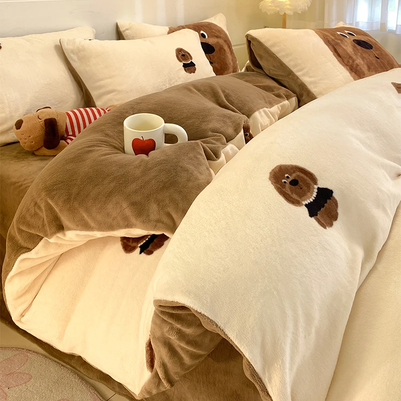新款母婴卡通冬季A类牛奶绒加绒加厚宝宝绒床单被套加厚四件套