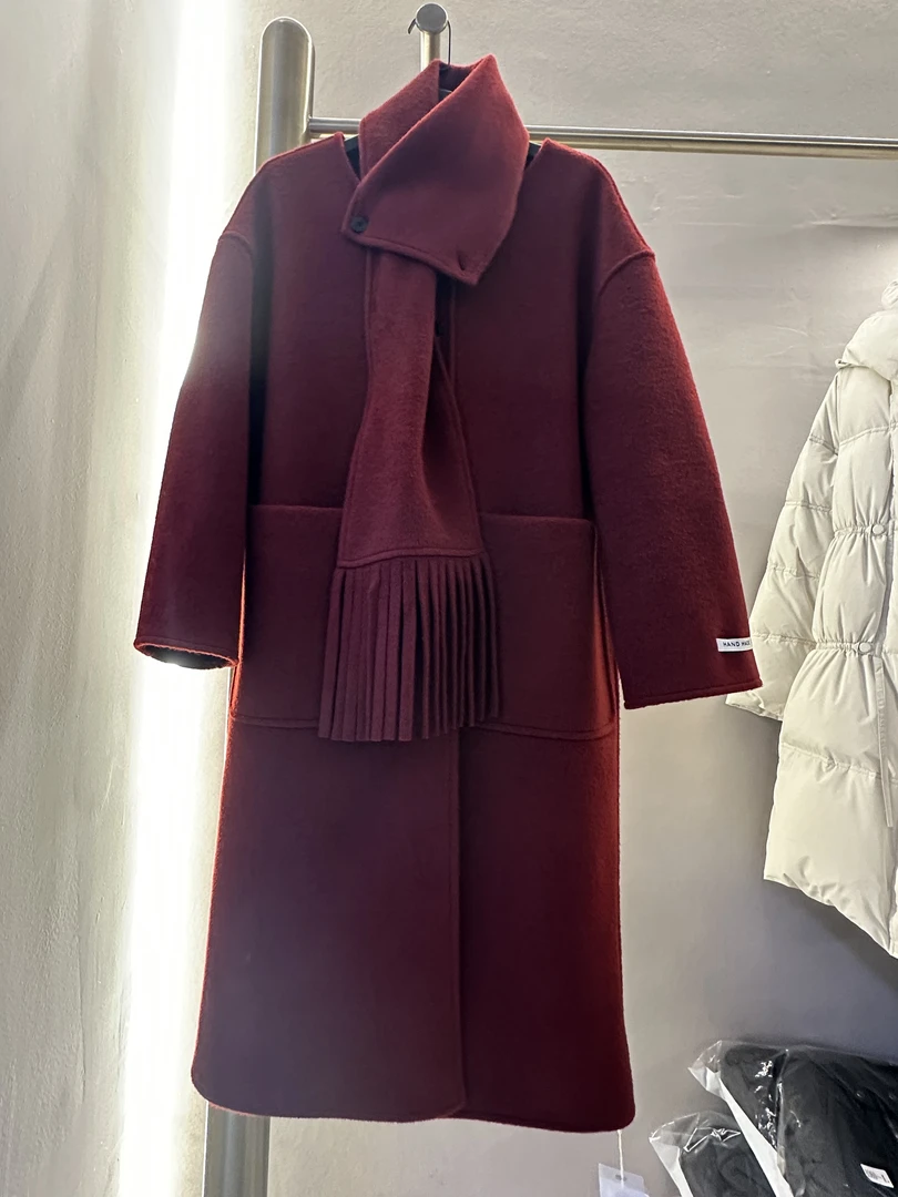 【VV FUSHI】W24117829冬季新款双面羊绒大衣过膝长款手工缝制气质