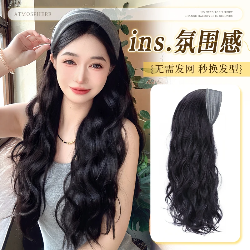 百搭日常发箍假发一体式四季款针织发箍假发小鞠易梦玲同款假发